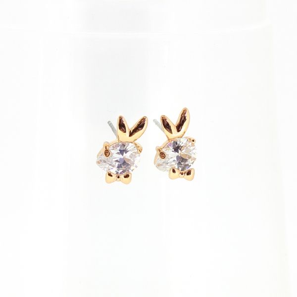 БИЖУТЕРИЯ - ОБЕЦИ - ВИНТ - ЦИРКОН - ЗАЕК Е484 - 0.7х1.3см ЗЛАТИСТО РОЗОВО И БЯЛО - 1 чифт