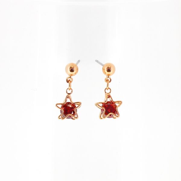 БИЖУТЕРИЯ - ОБЕЦИ - ВИНТ - ЦИРКОН - ЗВЕЗДА Е482 - 0.7х1.4см ЗЛАТИСТО РОЗОВО И ЧЕРВЕНО - 1 чифт