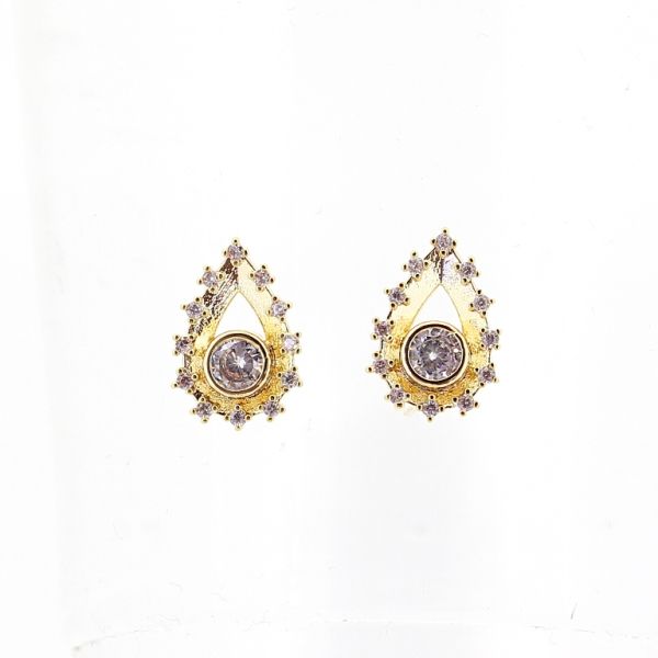 БИЖУТЕРИЯ - ОБЕЦИ - ВИНТ - ЦИРКОН - КАПКА Е491 - 1.1х1.5см ЗЛАТИСТО И БЯЛО - ПАКЕТ 6 чифта