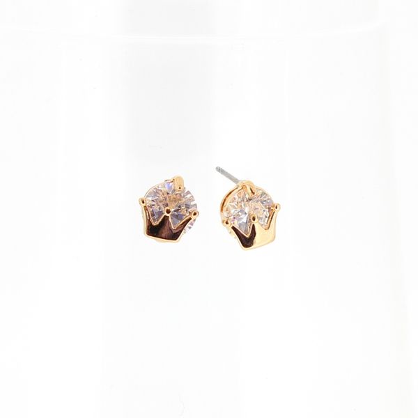 БИЖУТЕРИЯ - ОБЕЦИ - ВИНТ - ЦИРКОН - КОРОНА Е489 - 0.8х0.9см ЗЛАТИСТО РОЗОВО И БЯЛО - 1 чифт