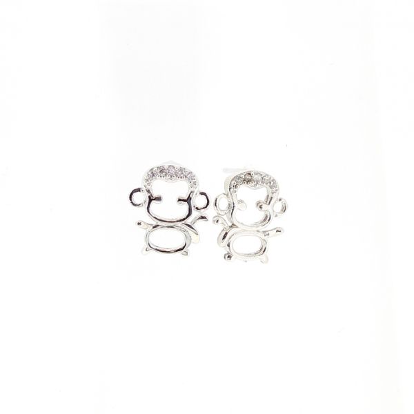 БИЖУТЕРИЯ - ОБЕЦИ - ВИНТ - ЦИРКОН - МАЙМУНА Е517 - 1.1х1.2см НИКЕЛ И БЯЛО - ПАКЕТ 6 чифта