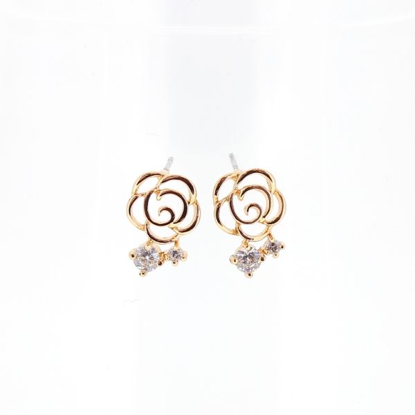 БИЖУТЕРИЯ - ОБЕЦИ - ВИНТ - ЦИРКОН - РОЗА Е487 - 1.0х1.3см ЗЛАТИСТО РОЗОВО И БЯЛО - 1 чифт