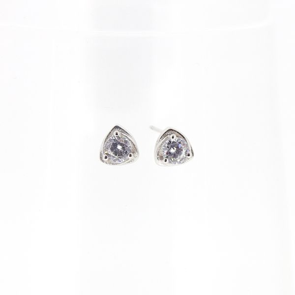 БИЖУТЕРИЯ - ОБЕЦИ - ВИНТ - ЦИРКОН - ТРИЪГЪЛНИК Е519 - 0.7х0.7см НИКЕЛ И БЯЛО - ПАКЕТ 6 чифта