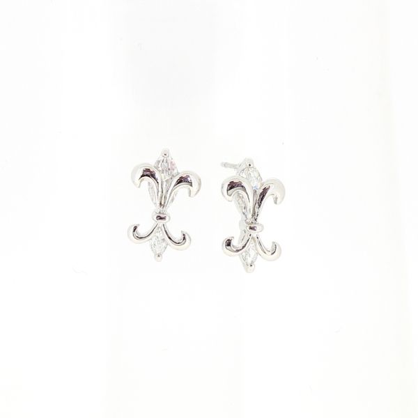 JEWELRY - EARRINGS - SCREW - ZIRCON - FRENCH LILY Е499 - 1.0x1.1cm NICKEL AND WHITE - 1 pair