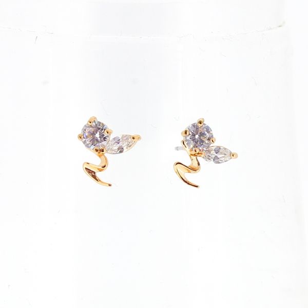 JEWELRY - EARRINGS - SCREW - ZIRCON - FLOWER Е486 - 1.0x1.0cm ROSE GOLD AND WHITE - 1 pair