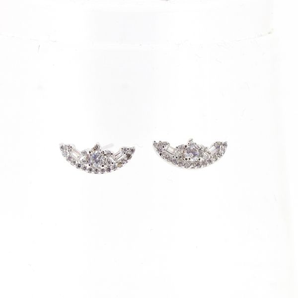 JEWELRY - EARRINGS - SCREW - ZIRCON - FLOWER Е518 - 1.4x0.6cm NICKEL AND WHITE - 1 pair