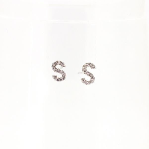 БИЖУТЕРИЯ - ОБЕЦИ - ВИНТ - ЦИРКОН - БУКВА S Е528 - 0.5х0.7см НИКЕЛ И БЯЛО - 1 чифт