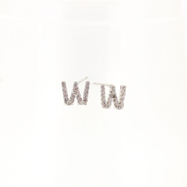 БИЖУТЕРИЯ - ОБЕЦИ - ВИНТ - ЦИРКОН - БУКВА W Е529 - 0.9х0.7см НИКЕЛ И БЯЛО - 1 чифт