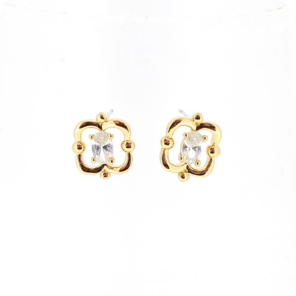 БИЖУТЕРИЯ - ОБЕЦИ - ВИНТ - ЦИРКОН - ДЕТЕЛИНА Е543 - 1.1х1.2см ЗЛАТИСТО И БЯЛО - ПАКЕТ 6 чифта