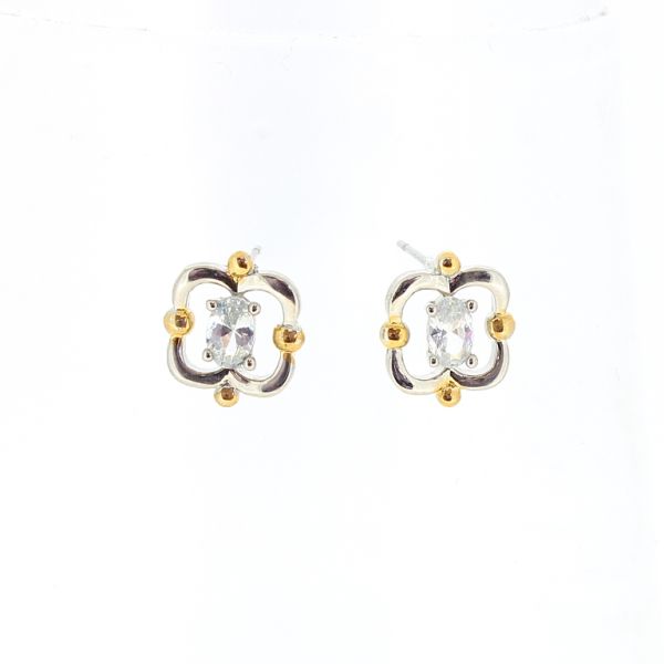 БИЖУТЕРИЯ - ОБЕЦИ - ВИНТ - ЦИРКОН - ДЕТЕЛИНА Е543 - 1.1х1.2см НИКЕЛ-ЗЛАТИСТО-БЯЛО - ПАКЕТ 6 чифта