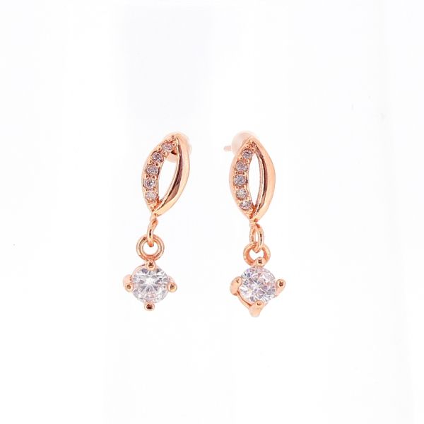 БИЖУТЕРИЯ - ОБЕЦИ - ВИНТ - ЦИРКОН - КАПКА Е552 - 0.7х2.6см ЗЛАТИСТО РОЗОВО И БЯЛО - ПАКЕТ 6 чифта