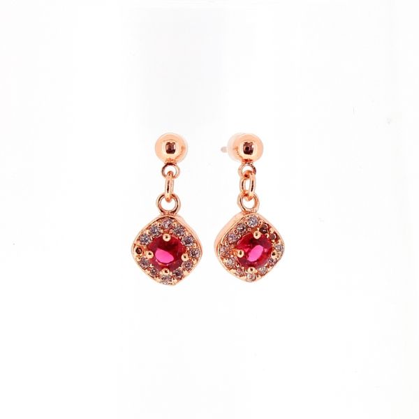 БИЖУТЕРИЯ - ОБЕЦИ - ВИНТ - ЦИРКОН - РОМБ Е550 - 0.9х2.0см ЗЛАТИСТО РОЗОВО-БЯЛО-ЦИКЛАМА - 1 чифт