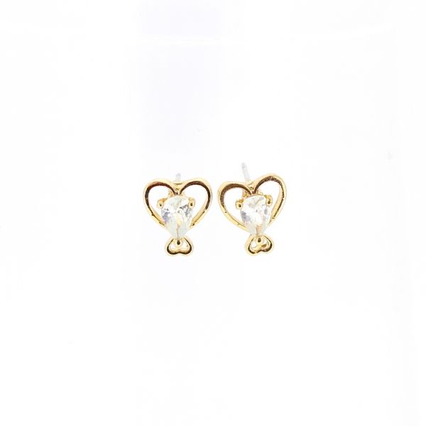 БИЖУТЕРИЯ - ОБЕЦИ - ВИНТ - ЦИРКОН - СЪРЦЕ Е544 - 0.9х1.0см ЗЛАТИСТО И БЯЛО - 1 чифт