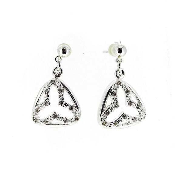 БИЖУТЕРИЯ - ОБЕЦИ - ВИНТ - ЦИРКОН - ТРИЪГЪЛНИК Е555 - 1.5х2.5см НИКЕЛ И БЯЛО - 1 чифт