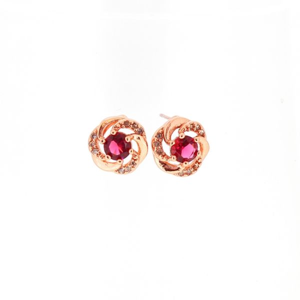JEWELRY - EARRINGS - SCREW - ZIRCON - FLOWER Е548 - 1.0x1.0cm ROSE GOLD-WHITE-CYCLAMEN - 1 pair