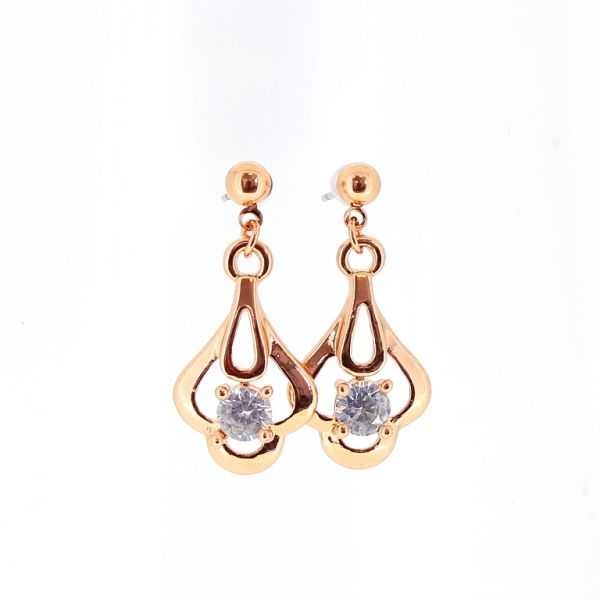 JEWELRY - EARRINGS - SCREW - ZIRCON - FLOWER Е551 - 1.3x2.7cm ROSE GOLD AND WHITE - 1 pair