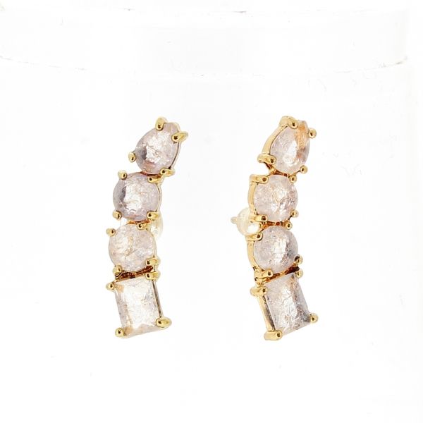 БИЖУТЕРИЯ - ОБЕЦИ - ВИНТ - ЦИРКОН - КАПКИ Е532 - 0.8х2.6см ЗЛАТИСТО И БЯЛО - ПАКЕТ 6 чифта