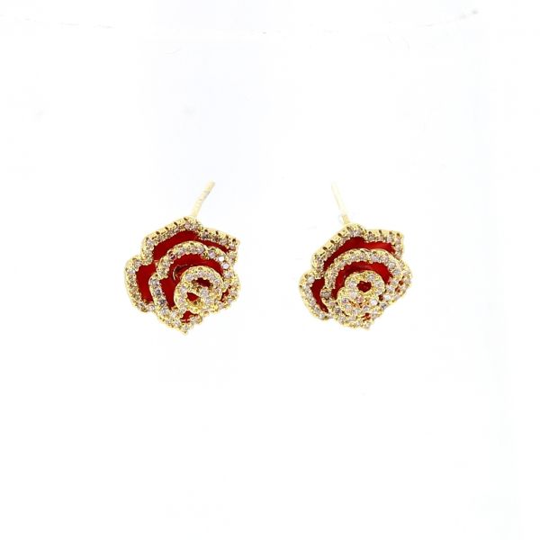 БИЖУТЕРИЯ - ОБЕЦИ - ВИНТ - ЦИРКОН И ЕМАЙЛ - РОЗА Е540 - 1.2х1.2см ЗЛАТИСТО-ЧЕРВЕНО-БЯЛО - ПАКЕТ 6 чифта