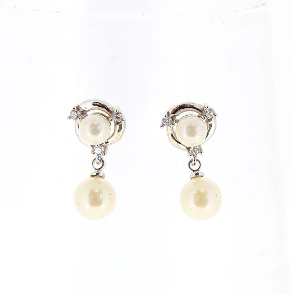 БИЖУТЕРИЯ - ОБЕЦИ - ВИНТ - ЦИРКОН И ПЕРЛИ - КРЪГ Е539 - 1.0х2.2см НИКЕЛ И БЯЛО - ПАКЕТ 6 чифта