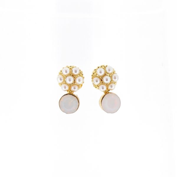 БИЖУТЕРИЯ - ОБЕЦИ - ВИНТ - ЦИРКОН И ПЕРЛИ - ЦВЕТЕ Е537 - 0.9х1.4см ЗЛАТИСТО-БЯЛО-РОЗОВО СВ. (АВ) - ПАКЕТ 6 чифта