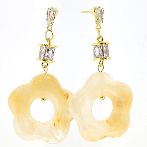 БИЖУТЕРИЯ - ОБЕЦИ - ВИНТ - ЦИРКОН И РЕЗИН - ЦВЕТЕ Е542 - 2.6х5.4см ЗЛАТИСТО-БЕЖОВО-БЯЛО - ПАКЕТ 6 чифта