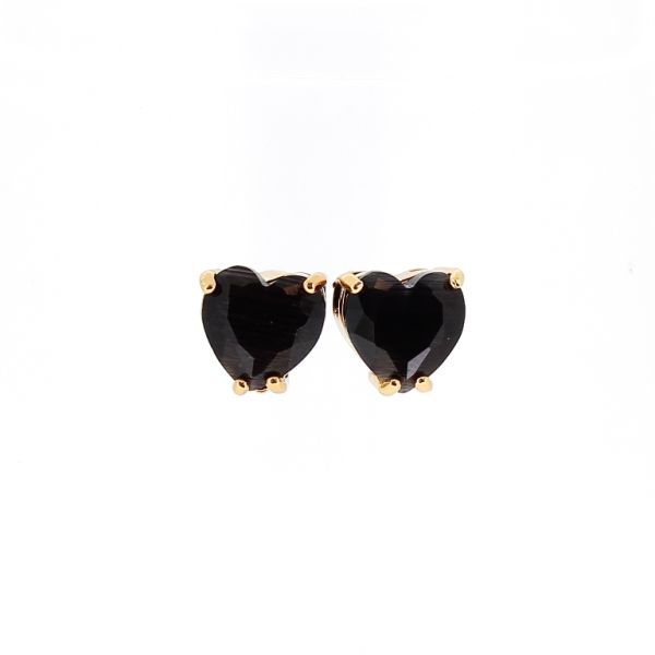 БИЖУТЕРИЯ - ОБЕЦИ - ВИНТ - КОТЕШКО ОКО - СЪРЦЕ Е535 - 1.0х1.0см ЗЛАТИСТО И ЧЕРНО - 1 чифт