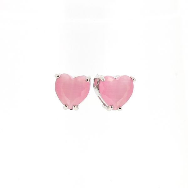 JEWELRY - EARRINGS - SCREW - CAT'S EYE - HEART Е535 - 1.0x1.0cm NICKEL AND PINK - PACKAGE 6 pairs