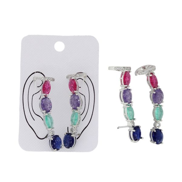 БИЖУТЕРИЯ - ОБЕЦИ - ВИНТ И ЗА ХРУЩЯЛ (CUFF) - ЦИРКОН - КАПКИ Е533 - 1.2х4.4см НИКЕЛ-РОЗОВО Т.-ЛИЛАВО СВ.-ТЮРКОАЗ-СИНЬО Т. - 1 чифт