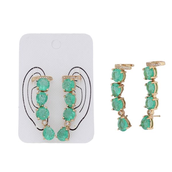 БИЖУТЕРИЯ - ОБЕЦИ - ВИНТ И ЗА ХРУЩЯЛ (CUFF) - ЦИРКОН - КАПКИ Е534 - 1.2х4.2см ЗЛАТИСТО И ТЮРКОАЗ - 1 чифт