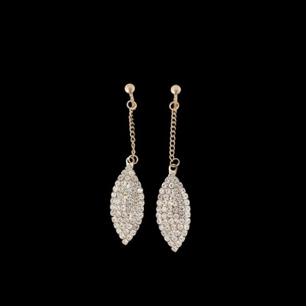 JEWELRY - EARRINGS - CLIPS - METAL AND STONES Е560 - 1.4x8.0cm - GOLD (DARK) AND WHITE - 1 pair