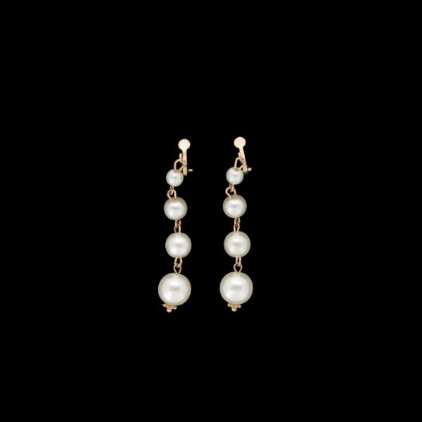 JEWELRY - EARRINGS - CLIPS - METAL AND PEARLS Е557 - 0.9x5.9cm - GOLD (DARK) AND WHITE - 1 pair