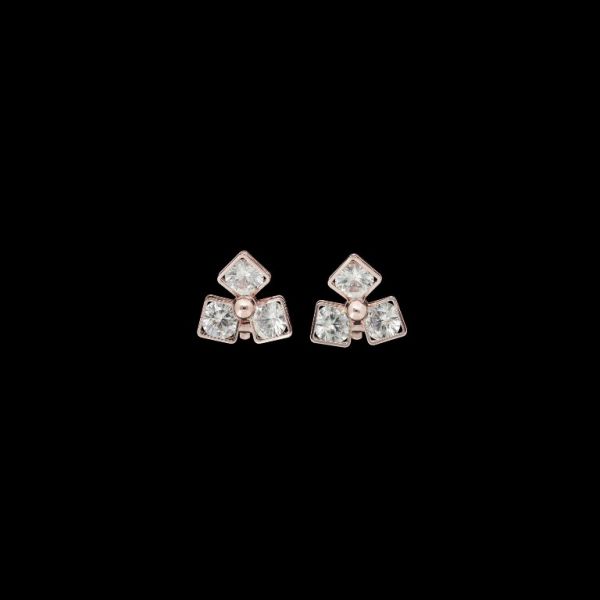JEWELRY - EARRINGS - CLIPS - ZIRCON - SQUARE Е566 - 1.9x1.9cm ROSE GOLD AND WHITE - PACKAGE 6 pairs
