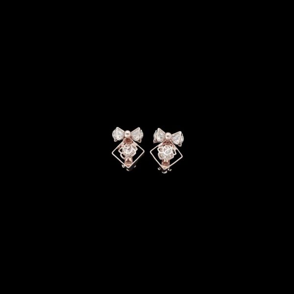 JEWELRY - EARRINGS - CLIPS - ZIRCON - RIBBON Е564 - 1.4x1.8cm ROSE GOLD AND WHITE - 1 pair