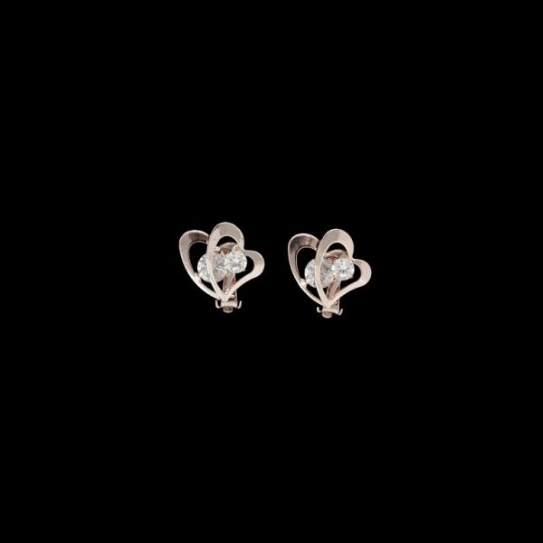 JEWELRY - EARRINGS - CLIPS - ZIRCON - HEARTS Е568 - 1.9x2.2cm ROSE GOLD AND WHITE - PACKAGE 6 pairs