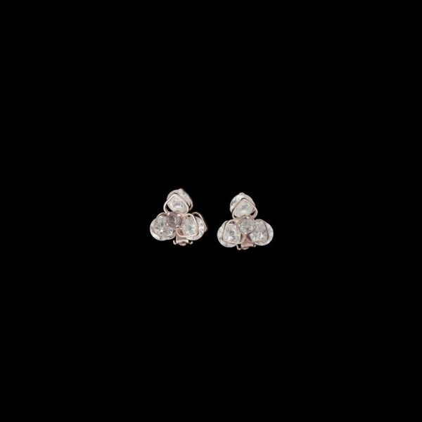 JEWELRY - EARRINGS - CLIPS - ZIRCON - FLOWER Е561 - 1.6x1.5cm ROSE GOLD AND WHITE - 1 pair