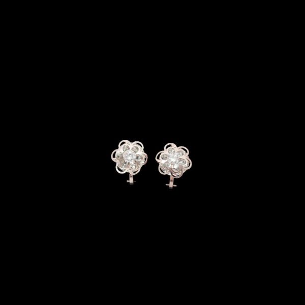JEWELRY - EARRINGS - CLIPS - ZIRCON - FLOWER Е562 - 1.4x1.8cm ROSE GOLD AND WHITE - PACKAGE 6 pairs