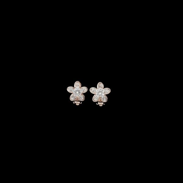 JEWELRY - EARRINGS - CLIPS - ZIRCON - FLOWER Е563 - 1.4x1.7cm ROSE GOLD AND WHITE - 1 pair