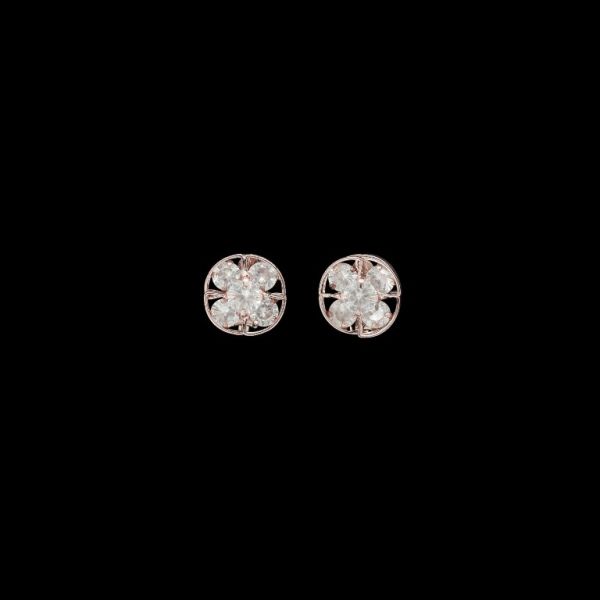 JEWELRY - EARRINGS - CLIPS - ZIRCON - FLOWER Е571 - 1.7x1.7cm ROSE GOLD AND WHITE - 1 pair