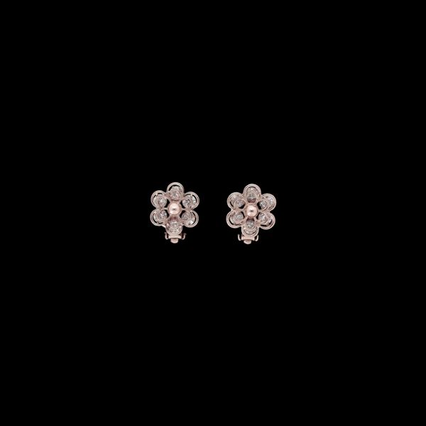 JEWELRY - EARRINGS - CLIPS - ZIRCON - FLOWER Е572 - 1.4x1.4cm ROSE GOLD AND WHITE - PACKAGE 6 pairs