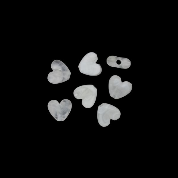 PLASTIC BEADS WITH FILLING - HEART 12 - 15x17x7mm TRANSPARENT-WHITE - PACKAGE 500g Hole-3.0mm (420pcs.)