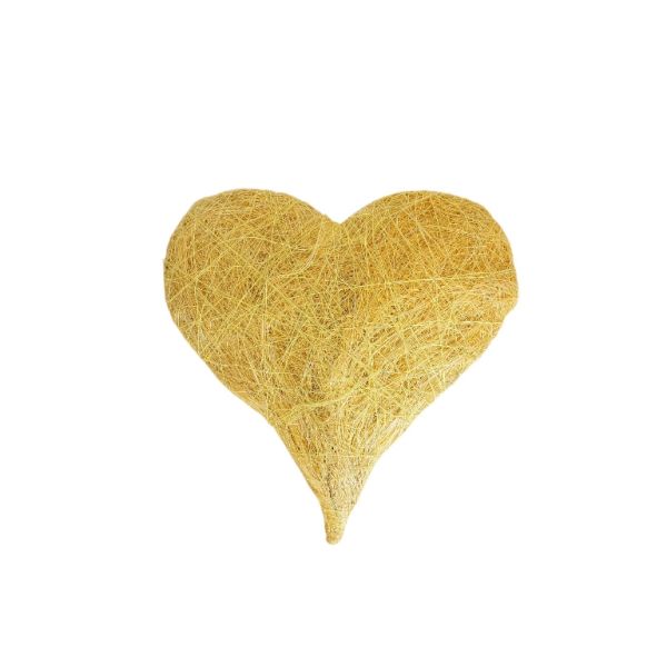 MATERIALS FOR CRAFT AND DECORATION - COCONUT GRASS FIGURES - HEART 02 - 19x19x4.5cm - YELLOW (DARK) - PACKAGE 5pcs.