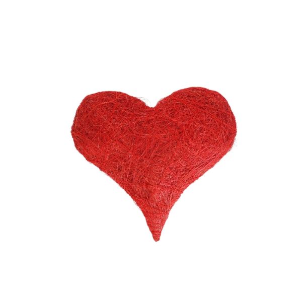 MATERIALS FOR CRAFT AND DECORATION - COCONUT GRASS FIGURES - HEART 02 - 19x19x4.5cm - RED - 1pc.