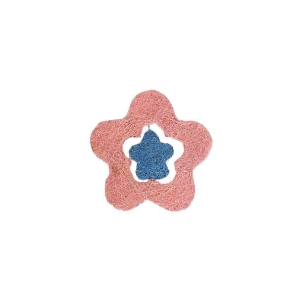 MATERIALS FOR CRAFT AND DECORATION - COCONUT GRASS FIGURES - FLOWER 01 - 15x15x0.4cm - PINK (LIGHT)-TURQUOISE - PACKAGE 6pcs.