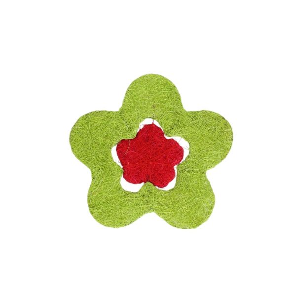 MATERIALS FOR CRAFT AND DECORATION - COCONUT GRASS FIGURES - FLOWER 01 - 20x20x0.4cm - GREEN (LIGHT)-CYCLAMEN - PACKAGE 6pcs.