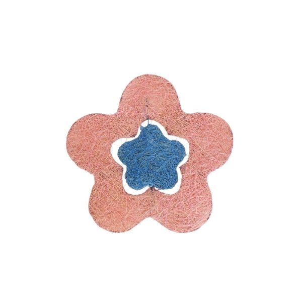 MATERIALS FOR CRAFT AND DECORATION - COCONUT GRASS FIGURES - FLOWER 01 - 20x20x0.4cm - PINK (LIGHT)-TURQUOISE - PACKAGE 6pcs.