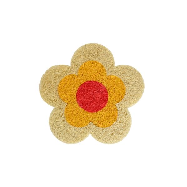 MATERIALS FOR CRAFT AND DECORATION - COCONUT GRASS FIGURES - FLOWER 02 - 20x20x0.2cm - ECRU-ORANGE (LIGHT)-RED (LIGHT) - PACKAGE 6pcs.