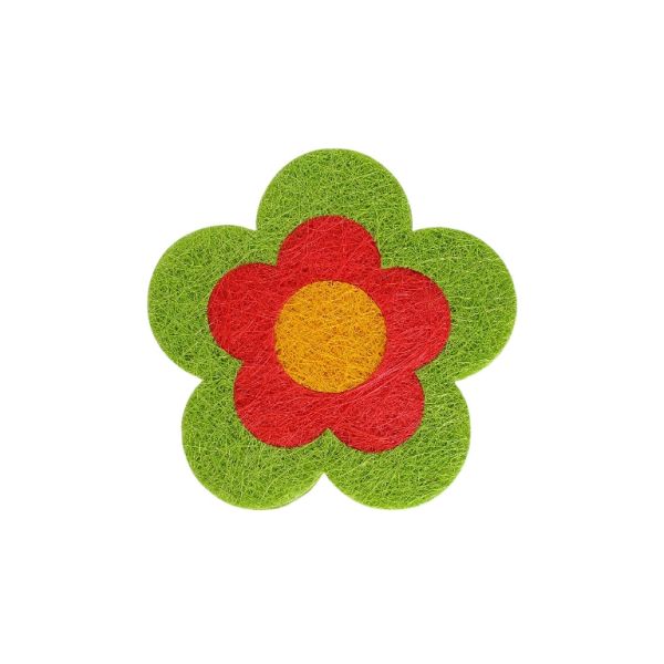 MATERIALS FOR CRAFT AND DECORATION - COCONUT GRASS FIGURES - FLOWER 02 - 20x20x0.2cm - GREEN (LIGHT)-RED (LIGHT)-ORANGE (LIGHT) - 1pc.