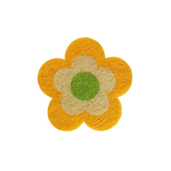 MATERIALS FOR CRAFT AND DECORATION - COCONUT GRASS FIGURES - FLOWER 02 - 20x20x0.2cm - ORANGE (LIGHT)-ECRU-GREEN - PACKAGE 6pcs.