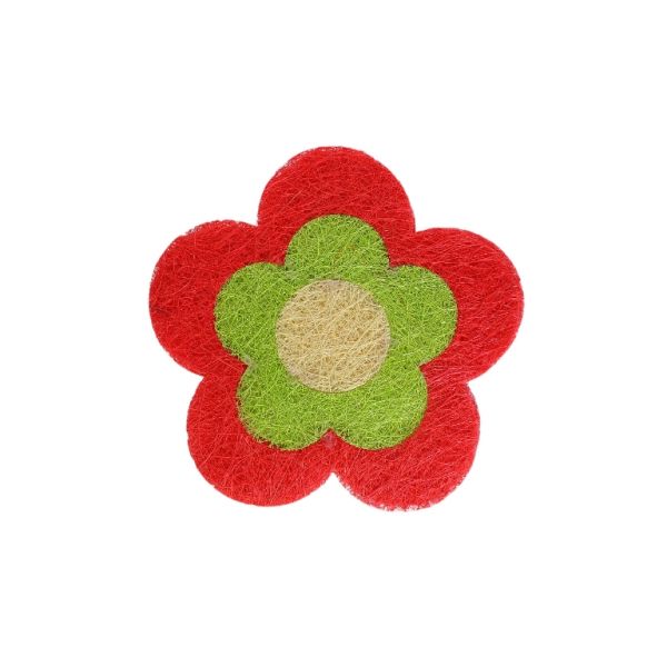 MATERIALS FOR CRAFT AND DECORATION - COCONUT GRASS FIGURES - FLOWER 02 - 20x20x0.2cm - RED (LIGHT)-GREEN-ECRU - PACKAGE 6pcs.