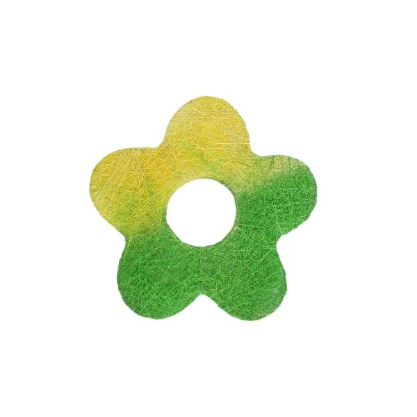 MATERIALS FOR CRAFT AND DECORATION - COCONUT GRASS FIGURES - FLOWER 03 - М 02 - 20x20x0.3cm - YELLOW-GREEN - PACKAGE 6pcs.